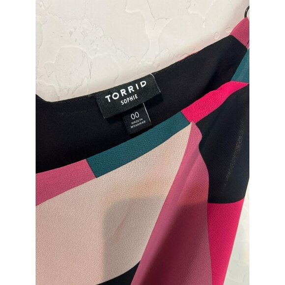 Torrid Sz 00 (US M/L Sz 10) Geo Novelty Print Tank Double Layer Flowy Lined - Picture 3 of 7